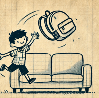 He chucked his backpack onto the couch.